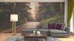 Fotobehang woonkamer - mistige weg door het bos